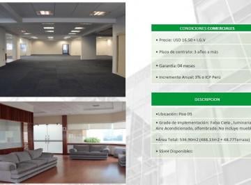 Oficina , Lima · Oficina 537 m² Implementada Piso 5 en Centro Financiero San Isidro Us$15 + Igv/m²