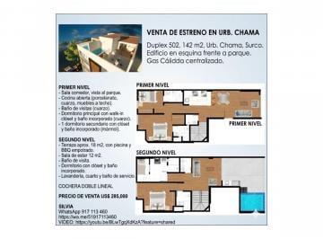Departamento de 3 habitaciones, Lima · Venta de Departamento Duplex Estreno Higuereta Surco. 3 Dorm C Baño, Piscina Propia, Terraza, 2 Coch