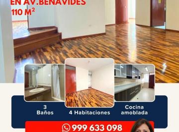 Departamento · 110m² · 4 Dormitorios · Venta de Departamento en Las Gardenias Surco 4 Dorm.