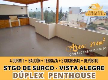 Departamento de 4 habitaciones, Lima · Surco Vista Alegre – Dúplex Penthouse de 4 Dormit + Balcón + Terraza + Cocina Separada + 2 Cocheras