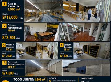 Nave industrial , Lima · Alquiler de Amplio Local Industrial en 1er Piso en Lurin Que Consta en Total de 1306 m² con Oficina
