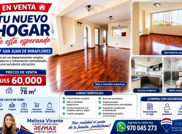Departamento de 3 habitaciones, Lima · ¡Departamento en Venta en Sjm Desde $60,000!