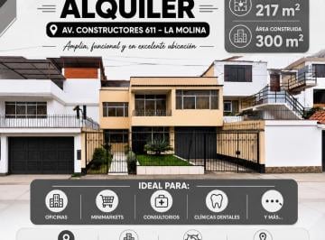 Local comercial , Lima · Alquilo Casa en Av Constructores - La Molina - Ideal Para Oficina - Consultorios