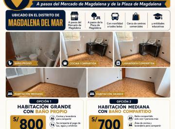 Habitación de 1 habitación, Lima · Alquiler Habitacion en Magdalena Tipo Romie Cocina y Lavanderia Compartida Baño Propio y Compartido