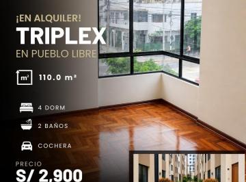 Departamento · 110m² · 4 Dormitorios · 1 Estacionamiento · Alquiler de Exclusivo Departamento Triplex en Pueblo Libre