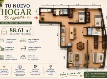 Departamento · 88m² · 3 Dormitorios · 1 Estacionamiento · ¡Tu Nuevo Hogar en Casuarinas Sur!| 3 Dorm. | Terraza | Cochera | Preventa Exclusiva