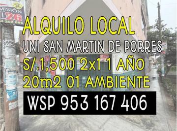 Local comercial , Lima · Alquilo Local 1,500 2x1 1 Año 01 Ambiente No Baño Frente a La Uni