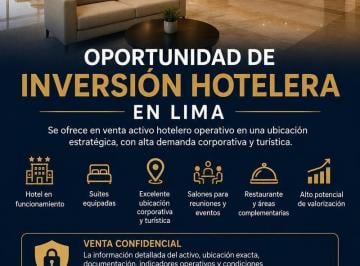 Hotel · 740m² · 50 Dormitorios · Se Vende Hotel en Funcionamiento de 10 Pisos en San Isidro - Inversion - 50 Habitaciones - 4 Estrellas