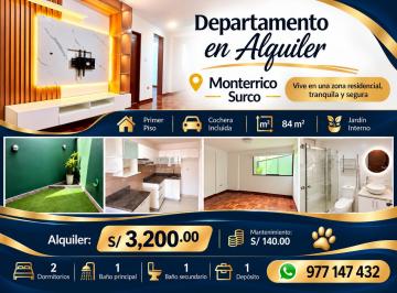 Departamento en Alquiler de 2 habitaciones Santiago de Surco · Departamento en Primer Piso en Monterrico