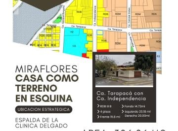 Terreno / Lote , Lima · Casa Como Terreno en Esquina – Miraflores (306.06 M²) por Clinica Delgado y Huaca Pucllana
