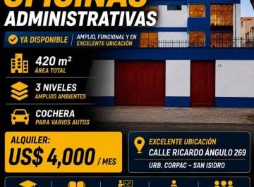 Local comercial , Lima · Alquiler Local Para Oficinas – San Isidro (Corpac).
