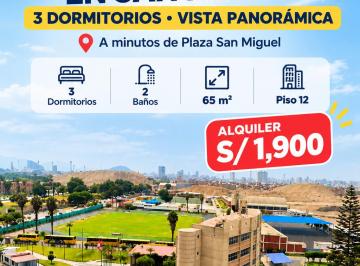 Departamento de 3 habitaciones, Lima · Alquilo Dpto. 3 Dorm. en El Cond. Alto San Miguel