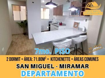 Departamento de 2 habitaciones, Lima · San Miguel - Dpto de 2 Dormit + Kitchenette + Áreas Comunes (7 Mo. Piso) No Paga Alcabala