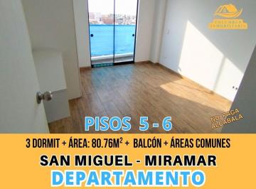 Departamento de 3 habitaciones, Lima · San Miguel - Dpto de 3 Dormit + Balcón Exterior + Isla + Áreas Comunes (Pisos 5 - 6) No Paga Alcabala