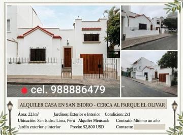 Casa de 3 habitaciones, Lima · Alquilo Casa en San Isidro Cerca Parque El Olivar