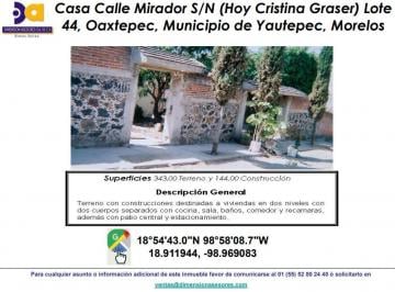 Terreno / Lote , Yautepec · Se Vende Terreno con Construcciones Destinado Para Vivienda