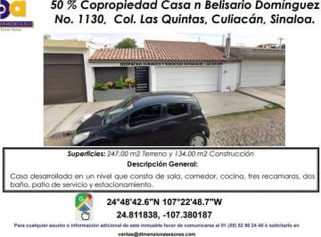 Casa de 3 habitaciones, Culiacán · Se Vende Casa / Copropiedad 50%