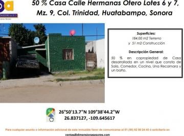 Casa de 1 habitación, Huatabampo · Se Vende Casas / Copropiedad 50%