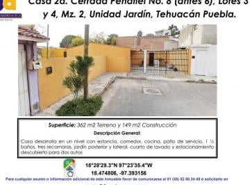 Casa de 3 habitaciones, Tehuacán · Se Vende Casa