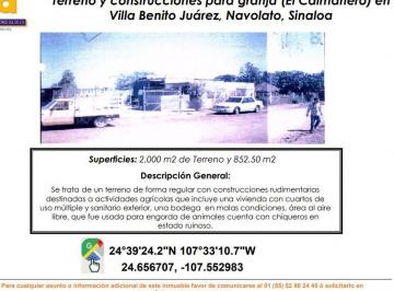 Terreno comercial de 2 habitaciones, Navolato · Se Vende Terreno con Construcciones Para Granja