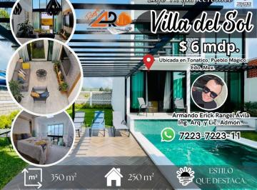 Casa de 3 habitaciones, Tonatico · Villa del Sol, con Alberca Climatizada, Terraza, Jardín, Pool Bar y Bungalow Independiente.