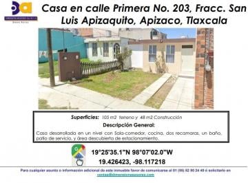 Casa de 2 habitaciones, Apizaco · Se Vende Casa Fracc San Luis Apizaquito / Ocupada