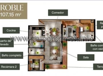 Departamento de 2 habitaciones, Querétaro · Departamento en Venta Mod. Roble, Lomas de Campanario Norte, La Ceiba, Queretaro