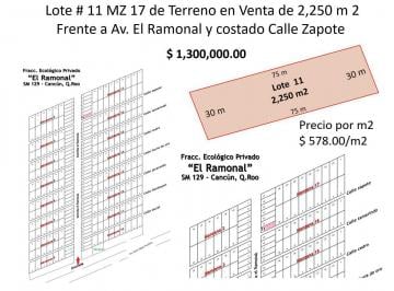 Terreno / Lote · 1m² · 4 Estacionamientos · Terreno Ecológico con Luz, Venta de 2,250 m², El Ramonal, Cancún - Mérida