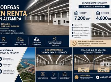 Bodega comercial  Renta MN 76 · Renta Bodega en Parque Industrial de Altamira. Gran Ubicación, Cerca del Puerto