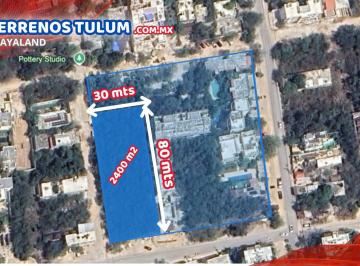 Terreno / Lote en Venta  Tulum · En Venta Lote de 2400 m² en Esquina en La Veleta con Calle Pavimentada