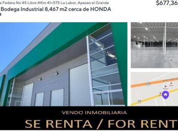 Local comercial · 10464m² · Se Renta Bodega Industrial en La Labor Apaseo El Grande Gto.