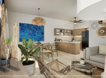 Sala, Comedor y Cocina · Departamento en Venta en La Playa. Najau, San Benito, Yucatán