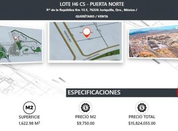 Terreno comercial , Querétaro · Terreno Comercial y Servicios H6 Cs en Venta - Puerta Norte - Juriquilla / Querétaro