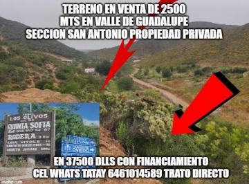 Terreno / Lote , Ensenada · Terreno en Venta en Valle de Guadalupe Secc San Antonio 2500 m Prop. Privada