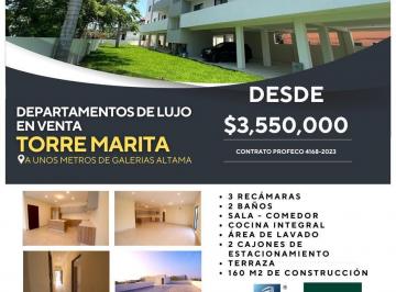 Departamento · 160m² · 3 Recámaras · 2 Estacionamientos · Departamento en Torre Marita, Col. Primavera
