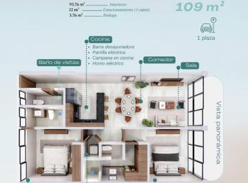 Departamento · 93m² · 2 Recámaras · 1 Estacionamiento · Modelo C: Álamo 109