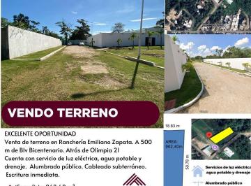 Terreno / Lote · 962m² · Amplio Terreno en Venta en Rancheria Emiliano Zapata