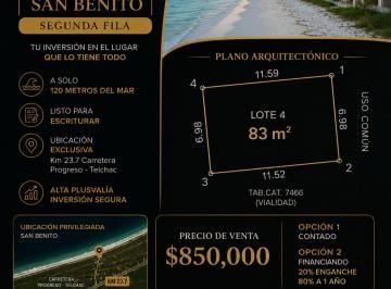 Terreno en Venta en San Benito | 2ª Fila | A 120 m del Mar | Escrituración Inmed · Venta de Terreno Residencial en San Benito, Yucatan