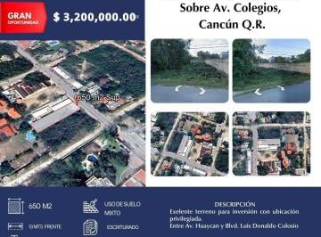 Terreno / Lote · 650m² · Terreno en Av Colegios Cancún Q. R.