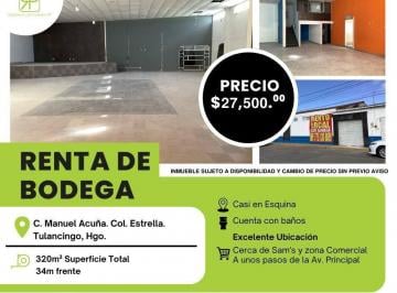 Terreno comercial · 320m² · 1 Estacionamiento · Renta de Bodega Cerca de Sam´s