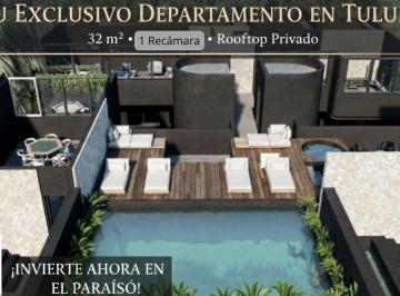 Departamento · 32m² · 1 Recámara · Estudio en Venta en La Veleta Tulum con Gym, Jacuzzi y Asadores
