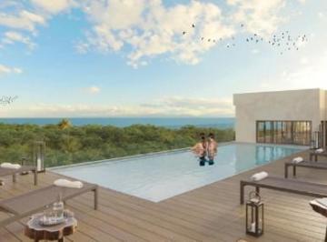 Departamento · 39m² · 1 Recámara · 1 Estacionamiento · Departamento en Venta en Puerto Morelos Tipo Estudio con Alberca en Roof Top, Asoleadero con Vistas