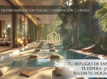 Departamento · 64m² · 1 Recámara · Estudio en Venta en Tulum con Lavandería, Spa, Gym