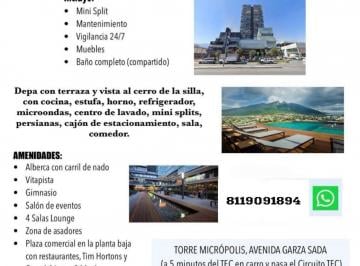 Departamento de 1 habitación, Monterrey · Renta de Recámara en Zona Tec (Torre Micropolis) Monterrey, N. L