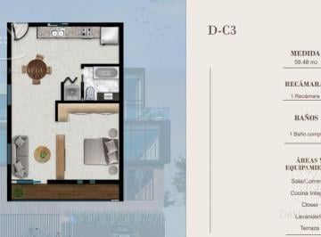 Departamento · 59m² · 1 Recámara · Departamento Zona Cantera