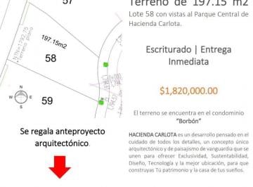 Terreno / Lote 197m² Venta Carlota Hacienda Vanegas · Terreno Premium en Venta en Hacienda Carlota