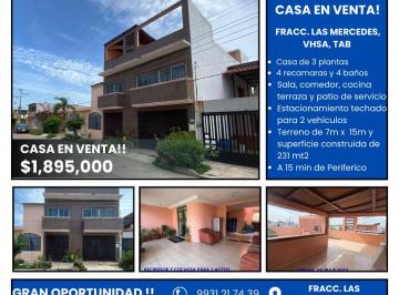 Casa de 4 habitaciones, Centro · Casa en Venta de 231 M²! en Fracc. Las Mercedes, Villahermosa, Tab.