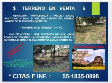 Terreno / Lote 240m² Venta Pueblo Tlayacapan · ! Invierte en Tu Patrimonio!