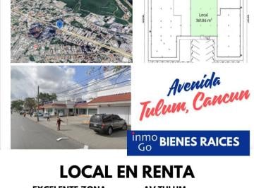 Local comercial · 361m² · 4 Estacionamientos · Renta Local Comercial Cancún, Av Tulum Sm 20 $127 Mil + Iva
