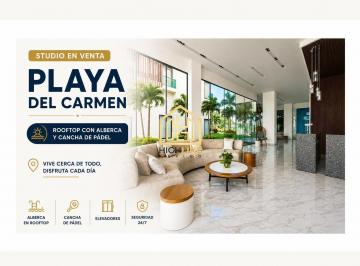 Departamento · 41m² · 1 Recámara · 1 Estacionamiento · Venta de Studio Playa del Carmen con Rooftop Alberca y Cancha de Padel